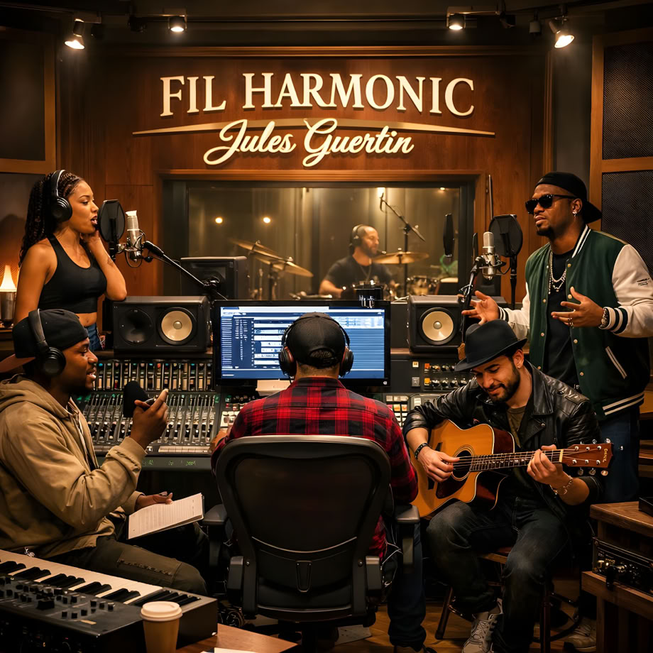 High-quality microphone and pop filter setup in a soundproof music studio.